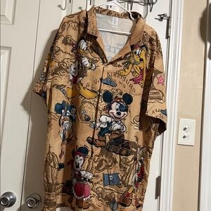 Disney Tan Mickey & Friends Pirate Themed Men’s Button Up Shirt - NWOT